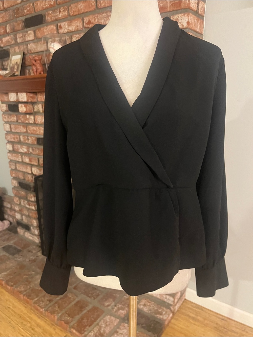 J. Crew Black Wrap Blouse with Peplum Hem
